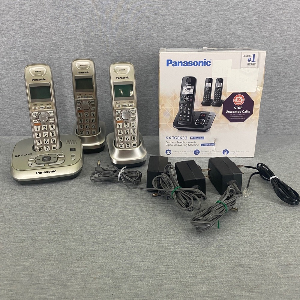 Panasonic Cordless Telephone KX-TGE633M Metallic Black 3 Handsets‎ Tested Works